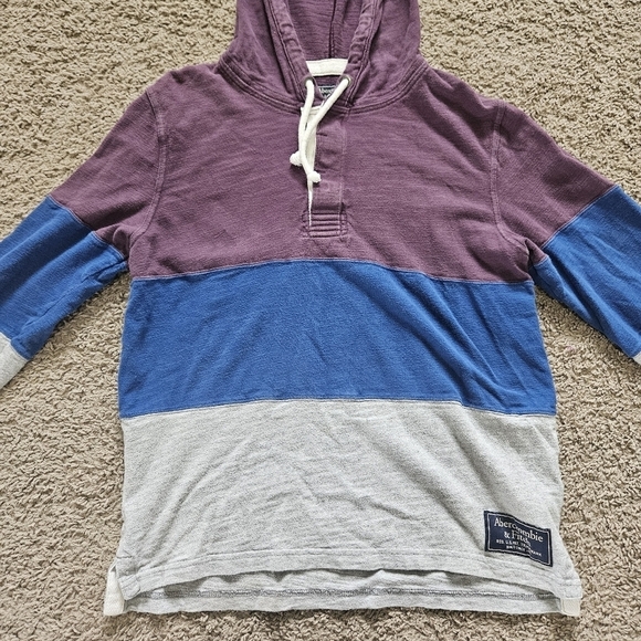 A&F Abercrombie Pullover Sweatshirt Mens Size XS Blue Purple Grey Stripes Button - Picture 2 of 7